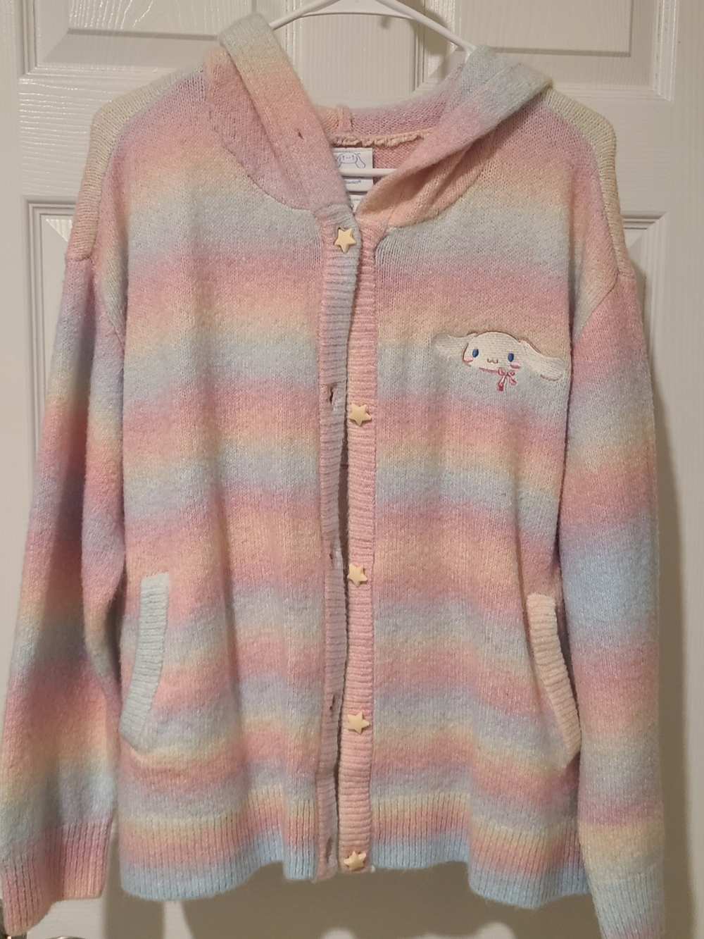 Hot Topic - Cinnamoroll Embroidered Pastel Rainbow Ombre Hooded Cardigan, 3X